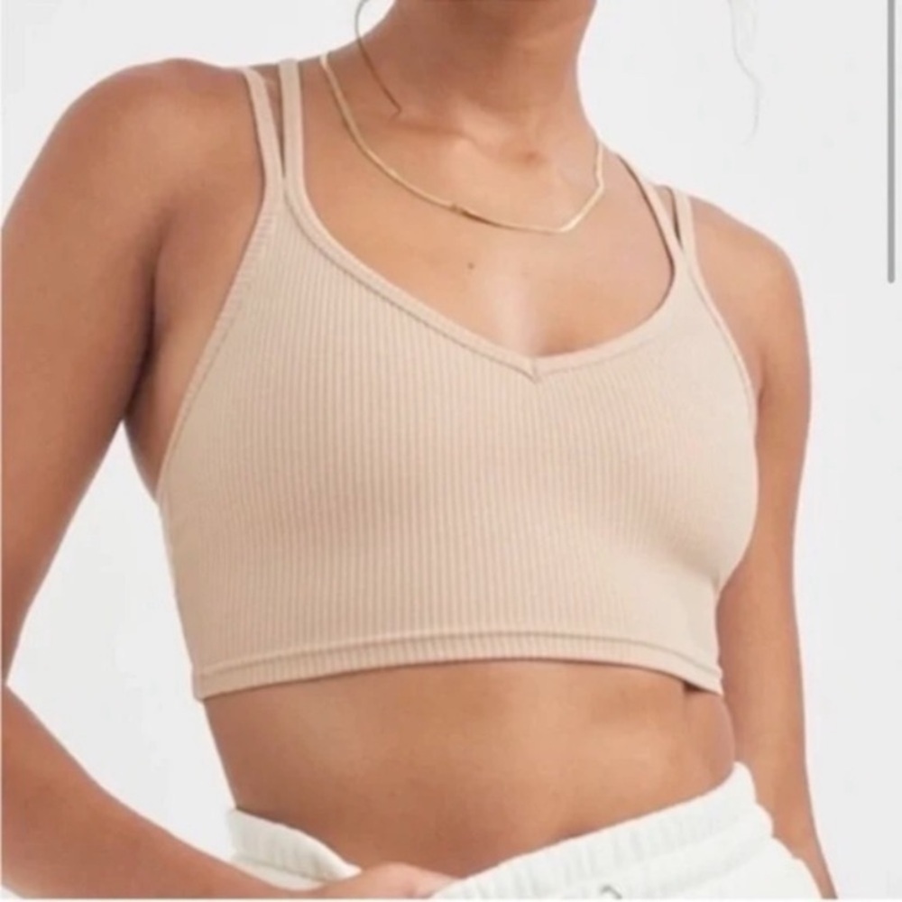 New! For Love & Lemons Eva strappy sports Bra crop top Tan 1237